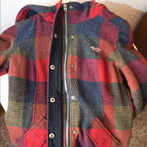 Hollister Jacket Plaid Wool Blend Faux Fur Trim Zip Up and Button Up Coat Sz XS - Picture 9 of 16